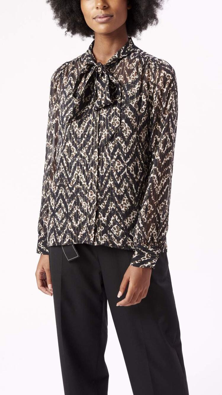 Marie Oliver Lauren Mixed Print Long Sleeve Blouse with Scarf Detail Black Small - Picture 1 of 13
